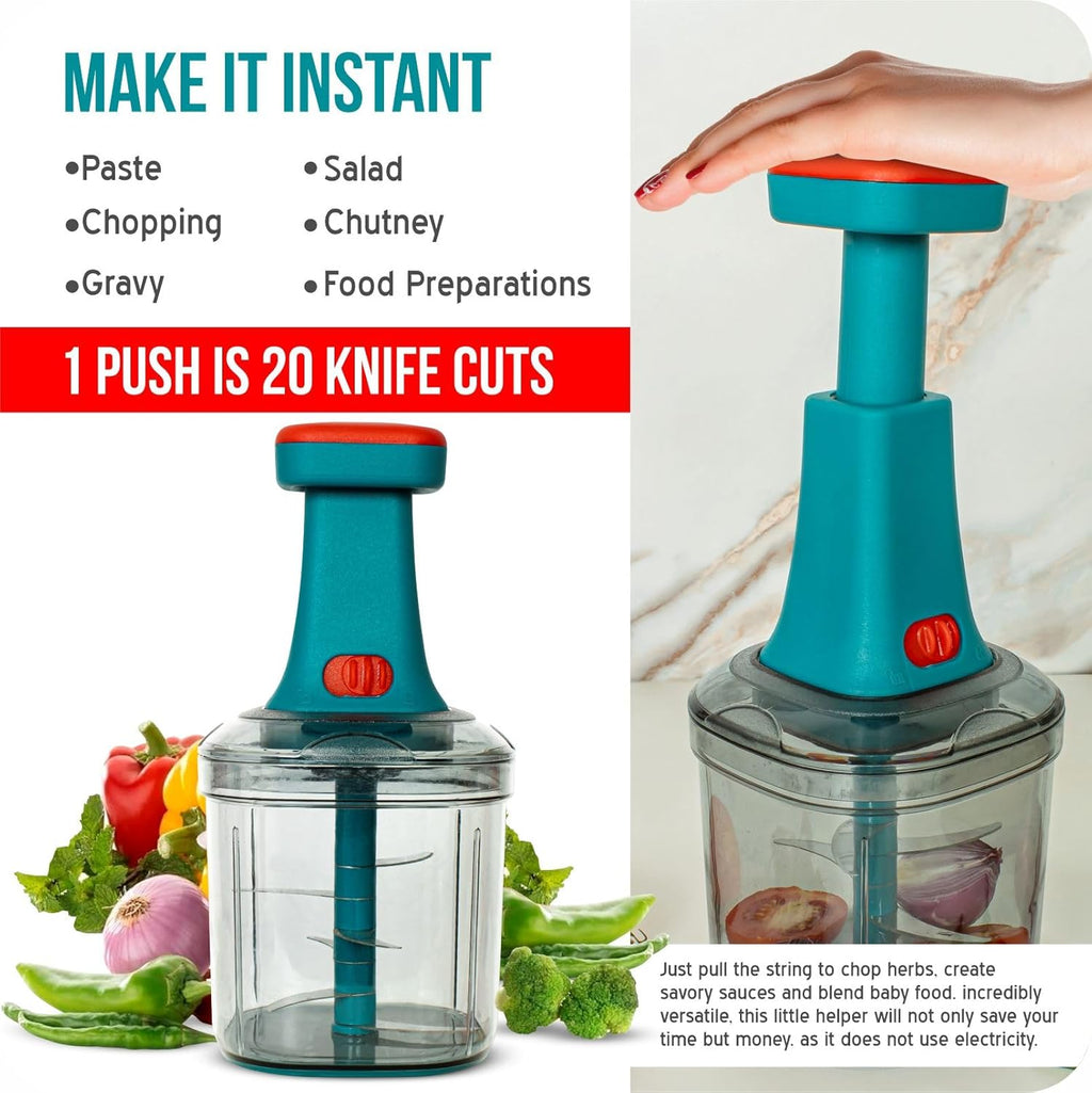 Hand-press vegetable and fruit chopper