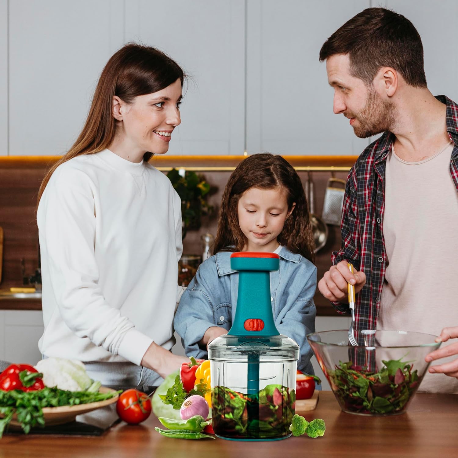 Hand-press vegetable and fruit chopper