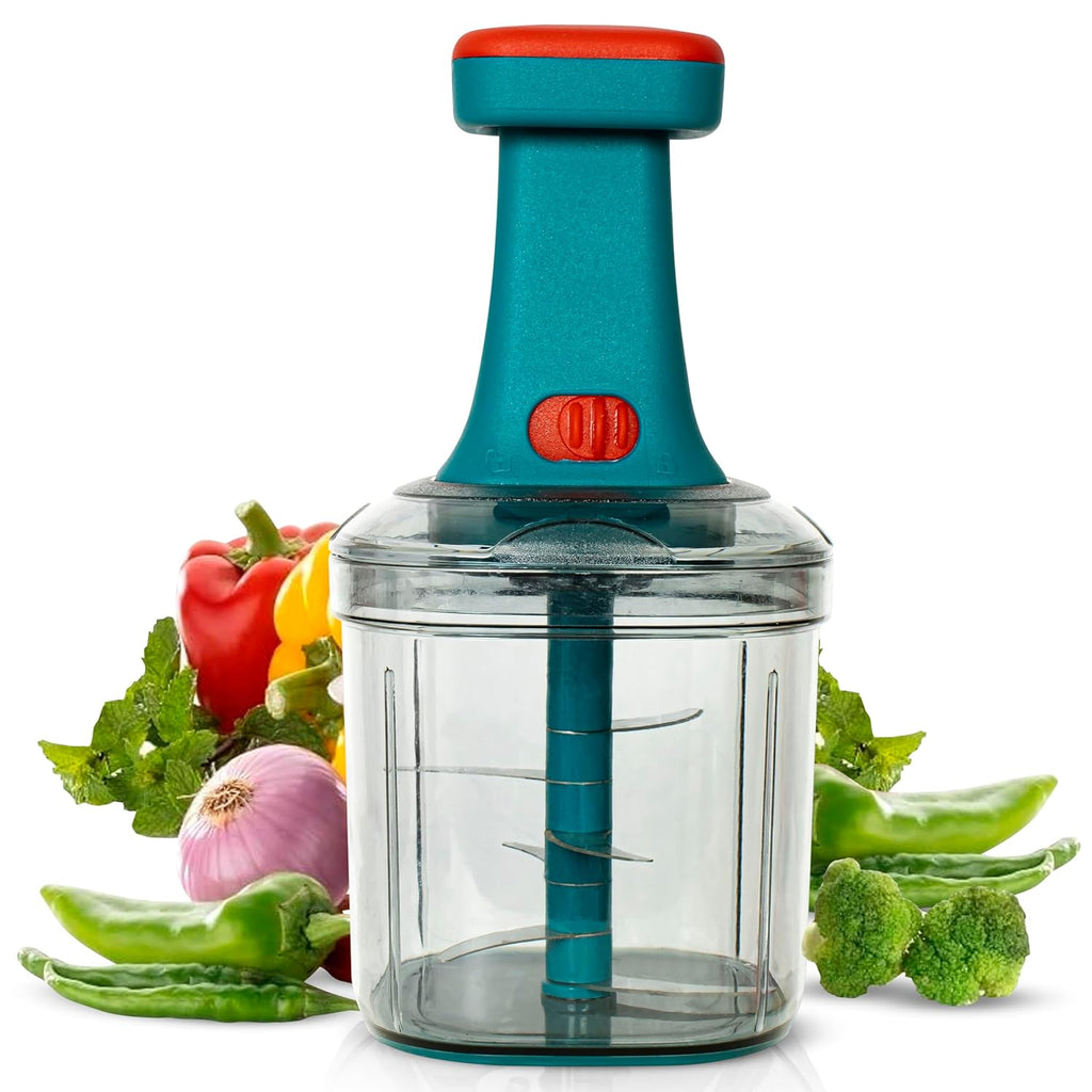 Hand-press vegetable and fruit chopper